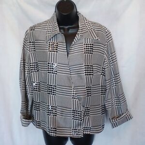 Vintage Vision Apparel Black White Houndstooth Wrap blouse. Sz 12